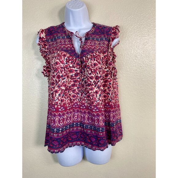 Lucky Brand Womens Ruffle Sleeve Floral Boho Top size Medium Modal Peasant - Picture 13 of 13